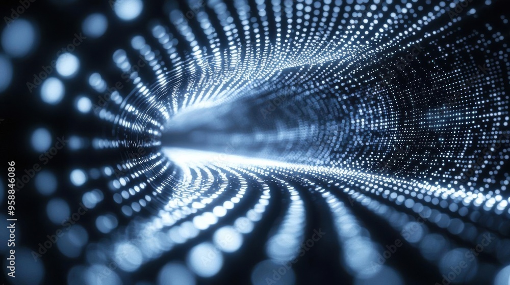 Aufkleber futuristic tunnel of luminous particles with a wave-like pattern, representing technology and innova