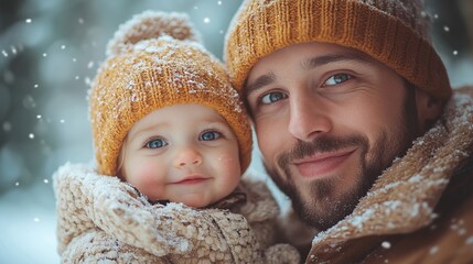 family with small daughter having fun on terrace outdoors holiday in winter nature