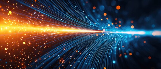 Obraz premium Fiber optic cables boosting bandwidth for global telecommunication networks, fiber optic telecommunication bandwidth, speed and high-capacity communication