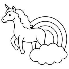 Unicorn with a flowing mane flying through a rainbow