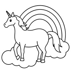 Unicorn with a flowing mane flying through a rainbow