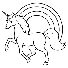 Unicorn with a flowing mane flying through a rainbow