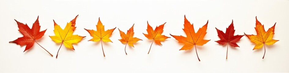 Fototapeta premium multicolored autumn leaves top view on a white background wide image
