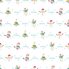Christmas snowman seamless pattern background.
