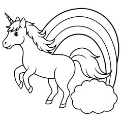 Magical unicorn prancing under a rainbow