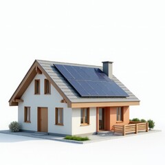 Fototapeta premium 3D house with solar panels on the roof on a white background