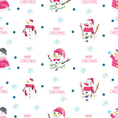Christmas snowman seamless pattern background.
