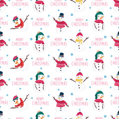 Christmas snowman seamless pattern background.
