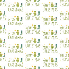 Green christmas sock and mitten seamless pattern background.
