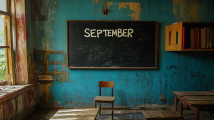 text of "SEPTEMBER" on blackboard in classroom