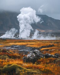 Geothermal power plant in mountains