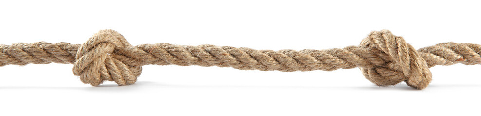 Hemp rope with knots isolated on white