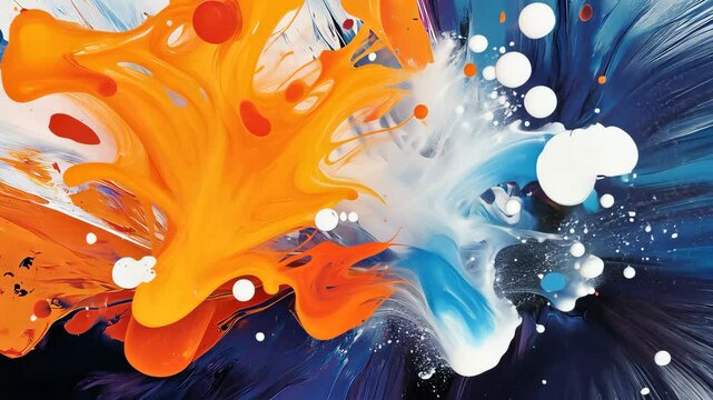 Orange and white paint exploding in slow motion