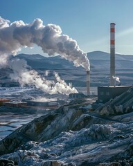 Fototapeta premium Geothermal power plant in mountains
