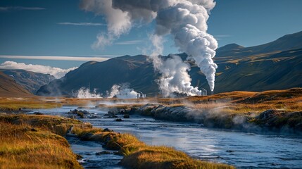 Fototapeta premium Geothermal power plant in mountains