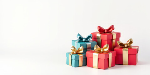 gift boxes with a red bow on a white background