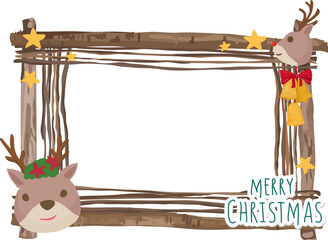 Fototapeta premium Christmas frame with reindeer illustration on transparent background. 