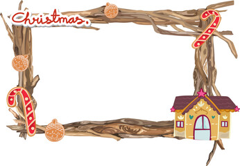 Christmas frame with dessert illustration on transparent background.
