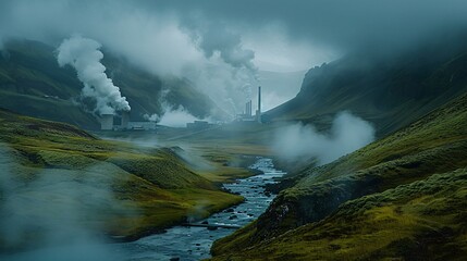 Fototapeta premium Geothermal power plant in mountains