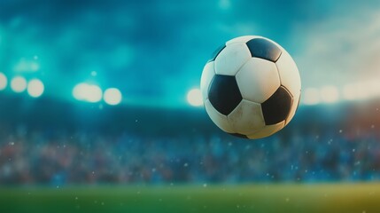 Fototapeta premium a football spiraling through the air towards the goalpost, with a packed stadium in the background 