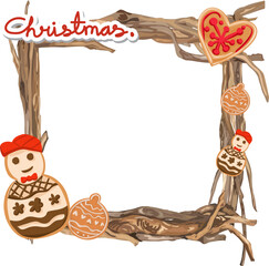 Christmas frame with biscuits illustration on transparent background.
