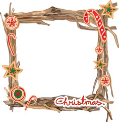 Christmas frame with cookie illustration on transparent background.
