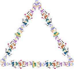 Christmas snowman triangular frame illustration on transparent background.
