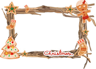Christmas frame with cookie illustration on transparent background.
