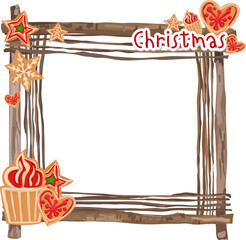 Christmas frame with cookie illustration on transparent background.
