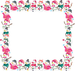 Christmas snowman square frame illustration on transparent background.
