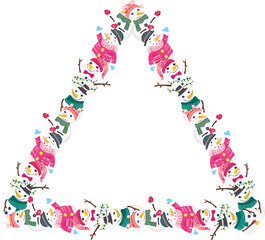 Christmas snowman triangular frame illustration on transparent background.
