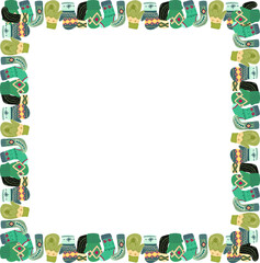 Christmas sock and mitten square frame illustration on transparent background.
