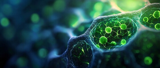 Invisible structure of plant cell s response to light, detailed, microscopic, botanical view
