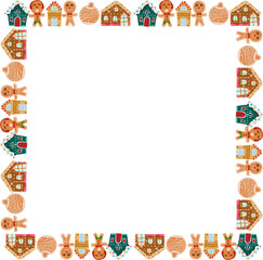 Christmas cookies square frame illustration on transparent background.
