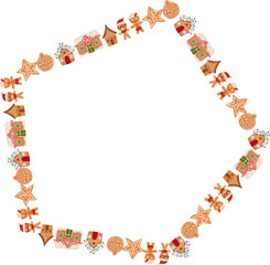 Christmas cookies pentagonal frame illustration on transparent background.
