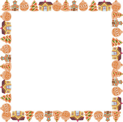 Christmas cookies square frame illustration on transparent background.

