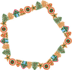 Christmas cookies pentagonal frame illustration on transparent background.
