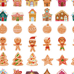 Cartoon christmas cookie seamless pattern background.
