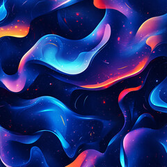  A vibrant design of blue abstract shapes with neon highlights. 