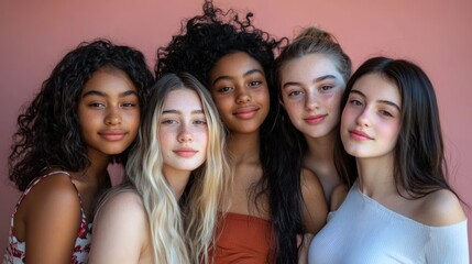 Obraz premium Diverse young women posing together for a group photo.