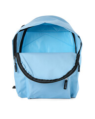 Stylish light blue backpack isolated on white