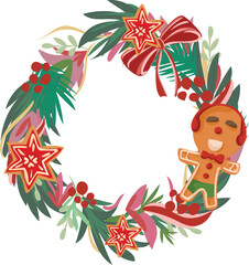 Christmas wreath illustration on transparent background.

