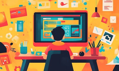 Person Working at a Desk Looking at a Computer Screen with Data