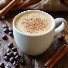 Obraz premium Freshly brewed coffee with a sprinkle of cinnamon, Rich taste. Good health beverage, added energy.