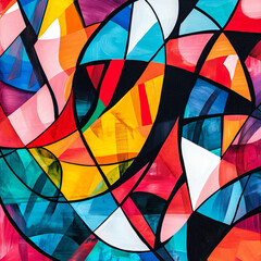 Fototapeta premium A vibrant abstract pattern with intersecting lines and shapes. 