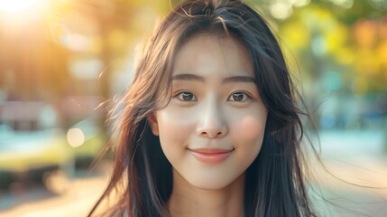 Portrait of an Asian Woman Smiling with Long Black Hair
