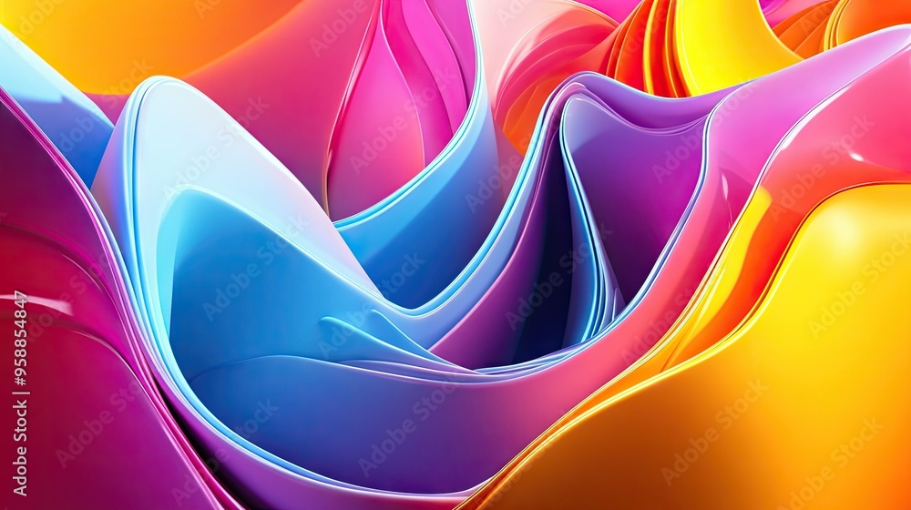 Poster 3d abstract background with layered geometric shapes in vibrant colors, creating a sense of depth an