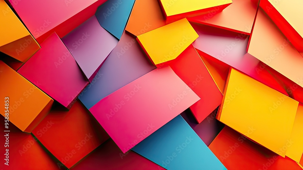 Poster 3d abstract background with layered geometric shapes in vibrant colors, creating a sense of depth an