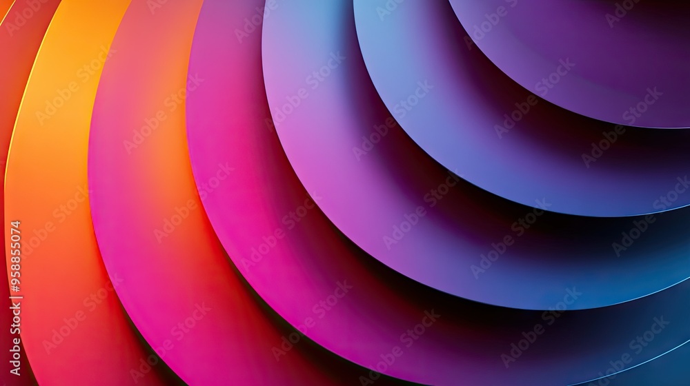 Poster 3d abstract background with overlapping circles and rings in a gradient color scheme, creating a smo