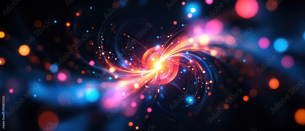 Poster vibrant swirling colors and lights create a dynamic abstract background, perfect for technology and 